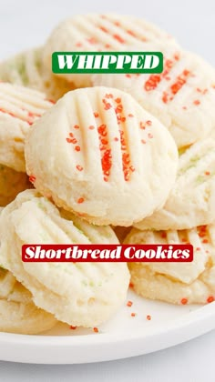 easy whipped shortbread cookies on a white plate