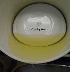 a bowl with some yellow liquid in it