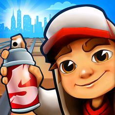 a cartoon character holding a spray bottle in front of a cityscape with skyscrapers