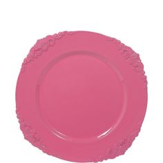 a pink paper plate on a white background