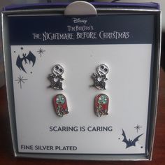 These Disney Earrings Are A Must-Have For Any Fan Of The Nightmare Before Christmas. The Set Features Sally And Jack, The Beloved Characters From The Movie, And Is Perfect For Halloween Or Any Occasion. The Earrings Are Multicolored And Have A Stud Style, With No Stone. They Are Made By Disney And Are Of High Quality. Add These Earrings To Your Jewelry Collection Today! Sally And Jack, The Nightmare Before Christmas Jack, Disney Earrings, Nightmare Before Christmas Jack, Stud Style, Jack And Sally, The Nightmare Before Christmas, Disney Jewelry, The Nightmare