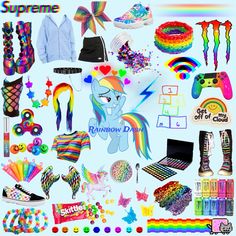 a bunch of different items that are on a white background with the words rainbow in it