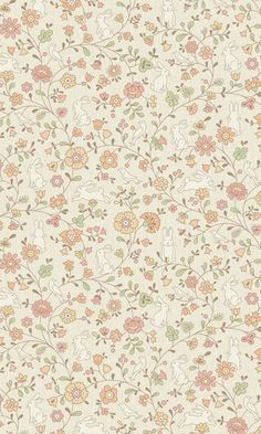 an old fashioned wallpaper with flowers and leaves on the side, in pastel colors