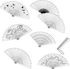 four different types of hand fans on a white background