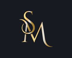 the letter s and m is made up of gold foil on black background, with an elegant