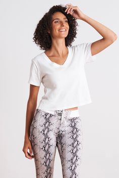 Organic cotton everyday tee. Cropped boxy fit Machine wash Imported 100% Organic Cotton Affordable Boxy Cropped Tops, Cheap Boxy Cropped T-shirt For Women, Cheap Basic Boxy Fit Cropped T-shirt, Cropped Jersey, Clothing Size Chart, Wrap Skirt, Cotton T Shirt, Organic Cotton, V Neck