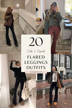 Looking for stylish and cozy flared leggings outfit ideas? Flared leggings are perfect for creating comfy yet cute looks this fall and winter 2024! Whether you're going for a casual vibe, something more chic, or layering up for colder days, these outfit ideas will keep you looking effortlessly stylish all season long. From cozy sweaters to trendy jackets, get inspired with these easy-to-wear outfit combos. Save this pin for all the outfit inspo you need! #FlaredLeggingsOutfit #OutfitIdeas Fall Sweater Legging Outfits, Outfits With Wide Leg Leggings, Flare Legging Fall Outfits, Lulu Lemon Flare Leggings Outfit, Fall Outfits 2024 Leggings, Sweater And Yoga Pants Outfit, Sweater With Flare Leggings, Flare Bodysuit Outfit, Fall Flare Leggings Outfit