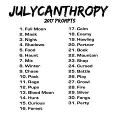 a white poster with black writing on it that says, julycanthropy