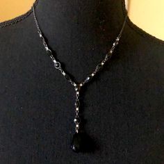 16” Necklace, 3.5” Extender And A Beautiful 2.5” Black And Crystal Drop Pendant Pendant Has The Look Of Black Onyx Along With Some Of The Beads, Drop Style Pendant Attached To Crystal And Black Labeled “Saq” An Avon Piece Like New! Never Worn Evening Metal Jewelry With Beaded Chain, Black Gothic Necklace With Lobster Clasp, Elegant Evening Metal Beaded Necklaces, Gothic Black Necklace With Lobster Clasp, Elegant Evening Beaded Metal Necklaces, Elegant Evening Metal Beaded Necklace, Formal Metal Jewelry With Beaded Chain, Elegant Adjustable Necklace With Black Beads, Elegant Black Beaded Chain Necklace