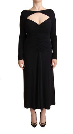 PINKO Black Nylon Stretch Long Sleeves Deep V-neck Maxi Dress Dress Crafts, Women Maxi, Black Nylon, Large Fashion, Black Nylons, Deep V Neck, Stretch Fabric, Black Color, Colorful Dresses