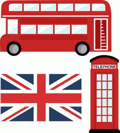 the british flag is next to a red phone booth and a telephone booth with a british flag on it