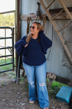 Stay cozy and stylish this season with our Good To Get Away Skipper Blue Sweater. This unique blue sweater adds a pop of color to any outfit, keeping you warm while also adding a touch of fun. Perfect for a day out or a weekend getaway, you'll love this playful addition to your wardrobe! Model wearing a medium. Trendy Blue Sweater For Cold Weather, Trendy Navy Sweater For Fall, Blue Cable Knit Outerwear For Fall, Trendy Navy Sweater For Winter, Navy Knitted Sweater For Fall, Oversized Blue Sweater For Fall, Blue Chunky Knit Sweater For Cold Weather, Cozy Blue Sweater For Fall, Cozy Navy Tops For Fall