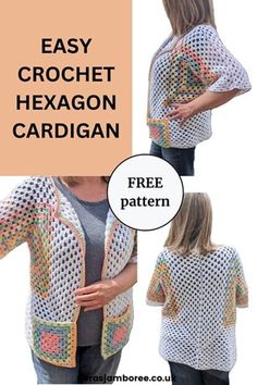 the easy crochet hexagon cardigan pattern is shown