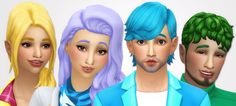 four different colored hair styles for males and females