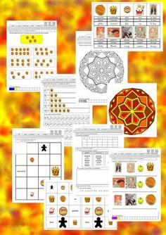 an orange and yellow background with lots of different items