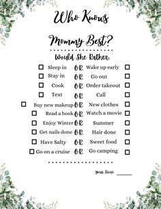 a checklist with the words who knows mommy best?