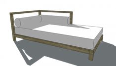 the bed frame is made from wood and has white sheets