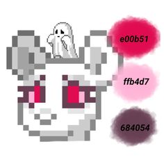 an image of the face of a white cat with pink and red circles around it