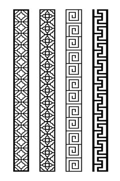 four different types of decorative designs in black and white, each with an intricate design