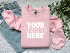 Pink Casual Sweatshirt With Custom Print, Pink Cotton Sweatshirt With Custom Print, Pink Long Sleeve Sweatshirt With Branding, Pink Crew Neck Sweatshirt With Branding, Light Pink Sweatshirt, Trendy Crewneck, Red Crewneck, Sweatshirt Mockup, Oversized Crewneck