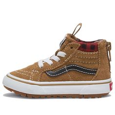 (TD) Vans Sk8-Hi Zip MTE-1 'Plaid Brown Black' VN0A5HZ3Y49 Sporty Vans Sneakers For Fall, Vans Leather Sneakers For Fall, Vans Brown Sneakers For Fall, Brown Canvas Sneakers For Fall, Plaid Brown, Vans Sk8 Hi, Sk8 Hi, Vans Sk8