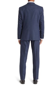 Finely textured Italian wool elevates a modern-cut suit featuring crisply creased pants and a jacket with a half-canvas front for a more natural fit. Jacket has notched lapels; four-button cuffs; front flap pockets Pants have zip fly with hook-and-bar closure Lined 100% wool Dry clean Made in Canada Tailored Wool Pantsuit With Welt Pockets, Semi-formal Wool Pantsuit With Welt Pockets, Wool Pantsuit With Welt Pockets For Business, Wool Pantsuit With Pressed Crease For Business Casual, Wool Pantsuit With Pressed Crease And Notch Lapel, Modern Business Casual Suit With Pressed Crease, Modern Flat Front Suit With Welt Pockets, Tailored Modern Pantsuit With Welt Pockets, Modern Tailored Pantsuit With Notch Lapel