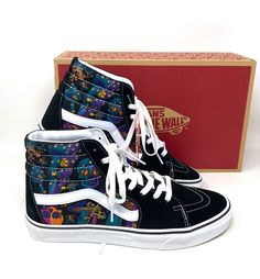 VANS Sk8-hi Trippy Drip Black Multi Men’s Suede Canvas Sneakers Size VN0A7Q5N0ZB Brand new with box. 100% AUTHENTIC! The Vans Sk8-hi is a staple trainer for any collection. The Trippy Drip profile arrives in a black colorway with multicolored psychedelic printed sidewalls. Signature white foxing and a waffle tread completes. Check out my Store for more models! PAYMENT  Make sure you make a payment! Otherwise we will not send your order. SHIPPING For US customers: We ship to confirmed PayPal addr Jay Shoes, Olive Green Vans, Vans Shoes Fashion, Suede Vans, Floral Vans, Vans Old School, Canvas Sneakers Womens, Black And White Vans, Snake Skin Shoes