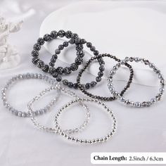 Silver Stretch Bracelet With Black Beads, Adjustable Gray Beaded Bracelets With 8mm Beads, Adjustable Gray Bracelets With Faceted Beads, Adjustable Gray 8mm Beads Bracelets, Adjustable Gray Bracelet With Faceted Beads, Gray Adjustable Bracelets With Faceted Beads, Adjustable Gray Stretch Bracelet With Round Beads, Silver Bracelets With Black Round Beads, Silver Bracelet With Round Black Beads