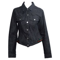 Black Gucci Top For Winter, Gucci Jean Jacket, Tom Ford For Gucci, Gucci By Tom Ford, Gucci Jeans, Gucci Jacket, Long Sleeve Denim Jacket, Iconic Dresses, Black Denim Jacket