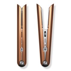 Corrale Straightener - CORRALE COPPER AND NICKELBenefitsCord-free with the thermal performance of a corded straightenerGo from curls and waves, to smooth and sleek with flexing platesIntelligent heat control responds to the thickness, texture, and length of your hair and automatically controls the temperature for optimal styling resultsFeaturesLess heat, half the damage: Flexing plates gather your hair for more control, so you can achieve the same style with less heat and 50% less breakage.Up to Dyson Corrale, Cordless Hair Straightener, Magnetic Charging Cable, Hair Straighteners Flat Irons, Bright Copper, Hair Gift, Different Hair Types, Hair Straighteners, Flexing