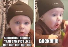 two pictures of a baby wearing a beanie