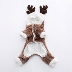 Brown and Cream Warm Fleece Christmas Reindeer Dog Jumpsuit features antlers and snap buttons at the underbelly for easy on/off. Costume Jumpsuit, Dog Clothes, Reindeer, Jumpsuit, Pet, Dogs, Christmas, Clothes