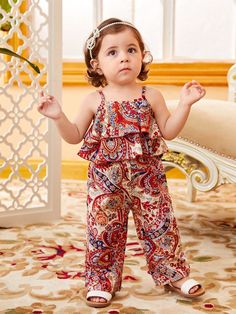 Multicolor  Collar Sleeveless  Paisley,Tribal  Embellished Non-Stretch All Baby Girls Clothing Frocks For Kids, Kids Dress Collection, Baby Mode, Kids Frocks Design, Kids Dress Patterns, Kids Dress Wear