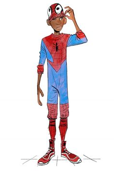 a drawing of a spider man wearing red and blue