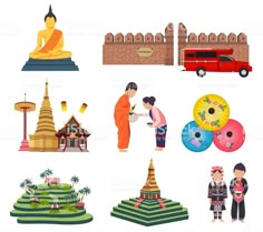 buddhist icons and symbols on white background