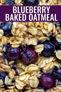 blueberry baked oatmeal in a bowl with text overlay that reads, blueberry baked oatmeal