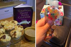 there are two pictures one is filled with cookies and the other has jelly beans in it