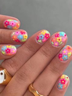 Multicolor  Collar    Color Nails Embellished   Beauty Tools Floral Nails Colorful, Almond Nails Designs Bright, Easy Colorful Nails, Neon Flower Nails, Summer Nails Colorful, Fruity Nails, Nails July, Mani Ideas, Summer Acrylic