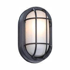 an outdoor wall light that is black with white glass on the front and back side