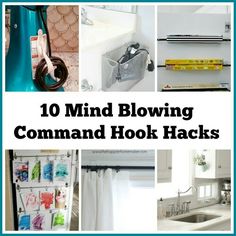 the words 10 mind blowing command hook hacks are in front of pictures of kitchen appliances