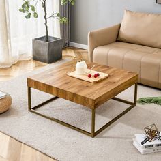 a living room scene with focus on the coffee table