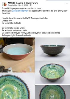 several pictures of different bowls and spoons on the same page, including one with an eye