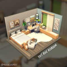 Soft Blue Bedroom, Bedroom For Two, Sims 4 House Ideas, Sims 4 Interior, Sims 4 No Cc, Living Room Sims 4, Sims 4 Beds