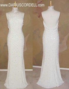 The beading on this backless evening gown can be reduced if ther is your preference. White Pageant Dresses, Bridal Reception Dress, Backless Evening Gowns, Reception Dresses, Reception Dress, Pageant Dresses, Evening Gown, White Formal Dress, Evening Gowns