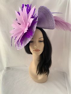 Purple lilac large feather flower Kentucky derby fascinator hat with floating feathers Ideal for Kentucky derby, Mother of the bride wedding hat, women's derby tea party hat, COGIC Women's church hat, Melbourne cup, Ascot hat or any other special occasions. Easy to wear Women Tea Party, Kentucky Derby Fascinator, Derby Fascinator, Women Church, Ascot Hats, Hat Wedding, Church Hat, Large Feathers, Feather Fascinator