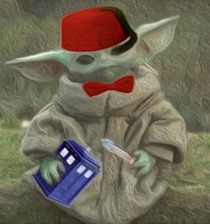 a digital painting of a baby yoda holding a toothbrush and a blue box