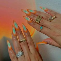 Aura Nails, Nail Appointment, Hippie Nails, Beach Nails, Orange Nails, Luxury Nails, Orange And Green, Fire Nails, Funky Nails