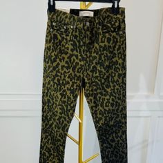 Zara High Waisted Premium Leopard Print Jeans. Freyed Bottom Zip And Button Closure. Army Green And Black Colors. Nwt Size Us 4 Chic Green Jeans For Fall, Leopard Print Jeans For Fall, Fitted Leopard Print Jeans For Fall, Casual Leopard Print Jeans For Fall, Chic Green Denim Jeans, Zara Fitted Jeans For Fall, Zara Stretch Jeans For Fall, Trendy Zara Jeans With Button Closure, Leopard Print Jeans