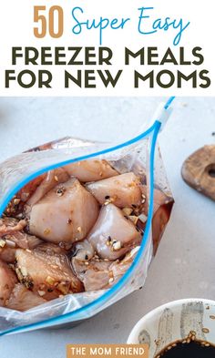 a bag full of freeze meat next to a cup of coffee and spoon on a table