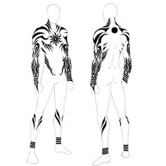 two bodysuits with black and white designs on them